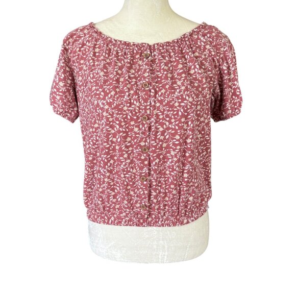Old Navy dusty rose and cream floral short sleeve stretchy pullover XL crop top - Picture 6 of 8